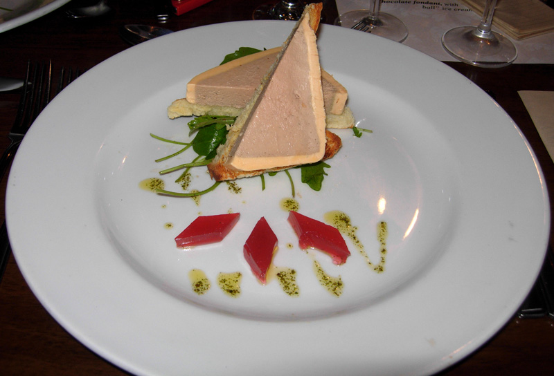 Chicken liver parfait, wrapped in foie gras butter